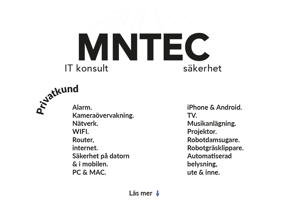 MNTEC IT konsult och säkerhet privatkund lista med tjänster som erbjuds